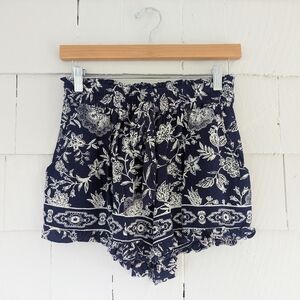 Francesca's Miami Navy Blue White Patterned Shorts Size Small
